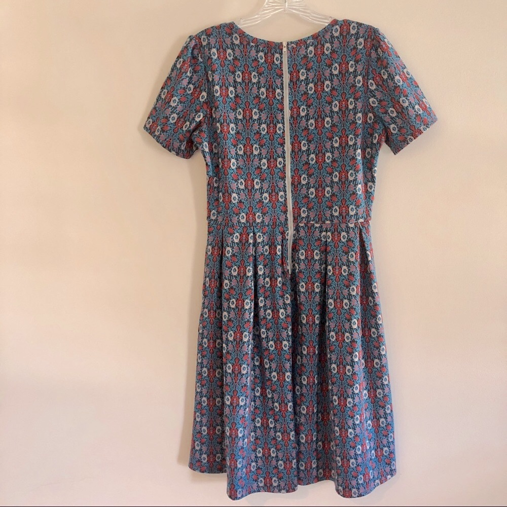 LuLaRoe Short Sleeve Red and Blue Fit and Flare Amelia Dress - Picture 2 of 7